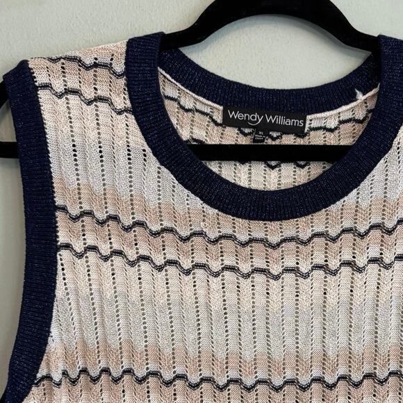 Wendy Williams Sweater Vest Womens XL Ivory Chevron Metallic Open Knit Pullover - Picture 3 of 7